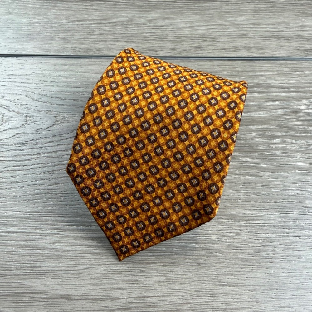 Ermenegildo Zegna Mens Tie Silk Geometric Medallion Gold Brown OS